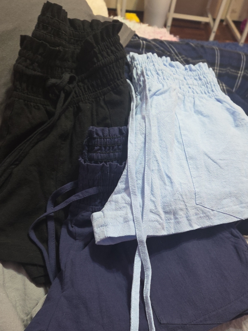 Womena Elastic Waist Pull-On Shorts - Black, Navy & Light Blue. Mini Shorts